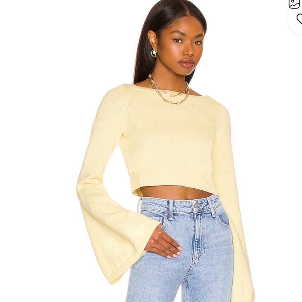 LOVERS + FRIENDS Yellow Bell Sleeve Crop Top